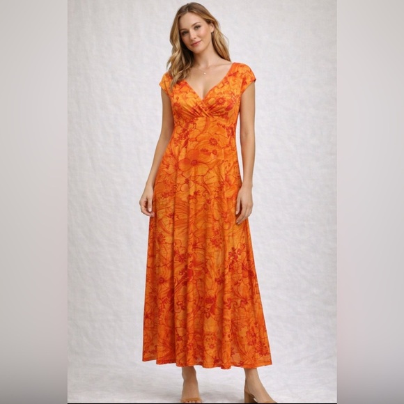 Evan Picone Dresses & Skirts - Evan Picone Orange and Red Floral Maxi Dress size 8